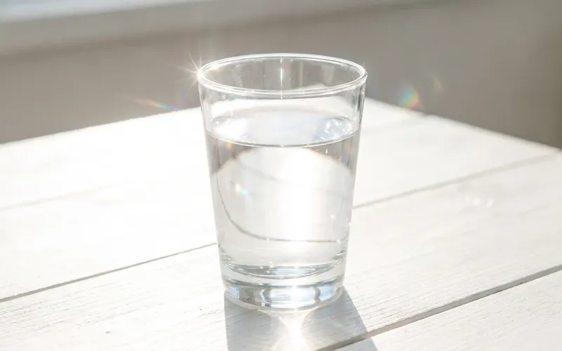 A glass of clean water catching the sunlight